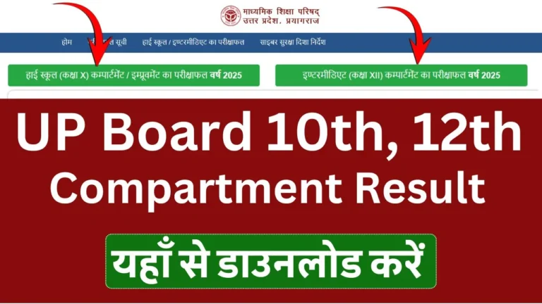 UP Board 10th, 12th Compartment Result 2025 OUT, UPMSP Matric, Intermediate Marksheet
