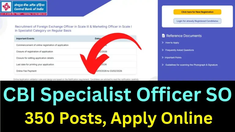 Central Bank of India CBI Specialist Officer SO Vacancy 2026 {350 Post} Apply Online